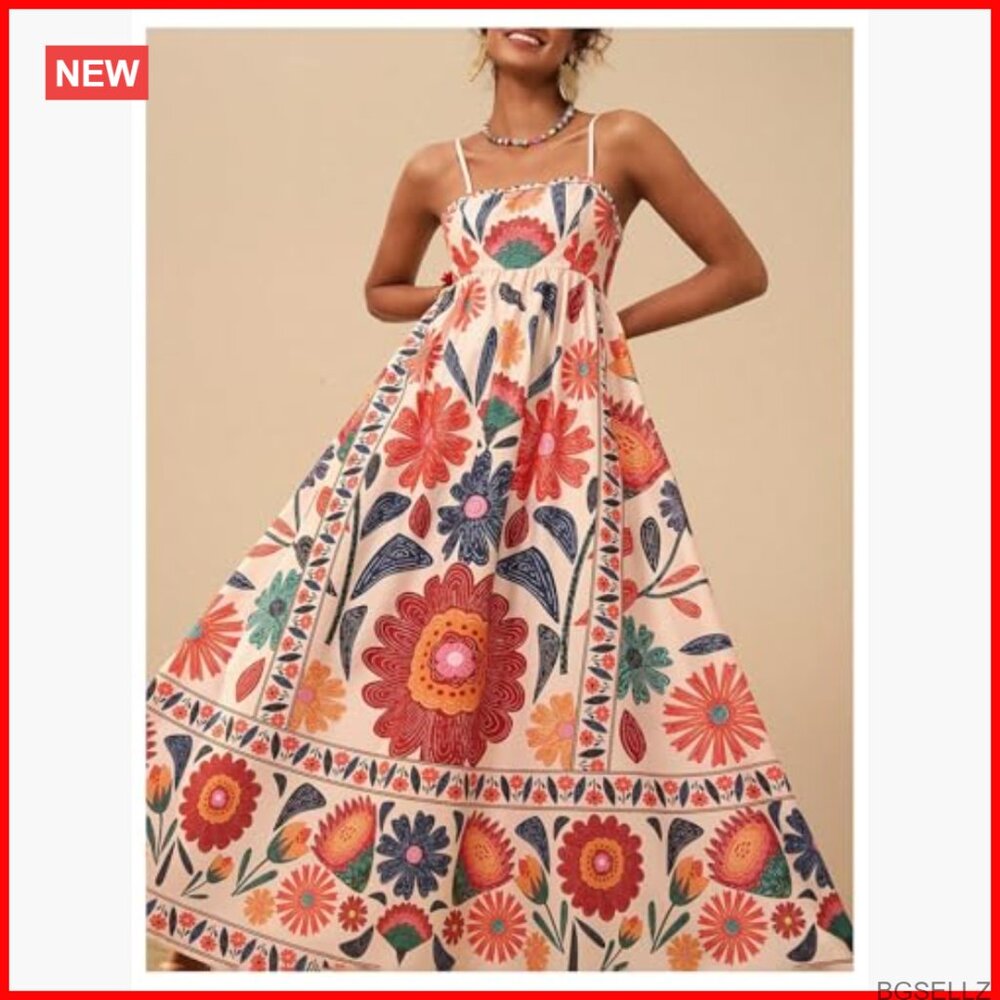 Polyester Spaghetti Strap Shirred Back Tropical M… - image 4